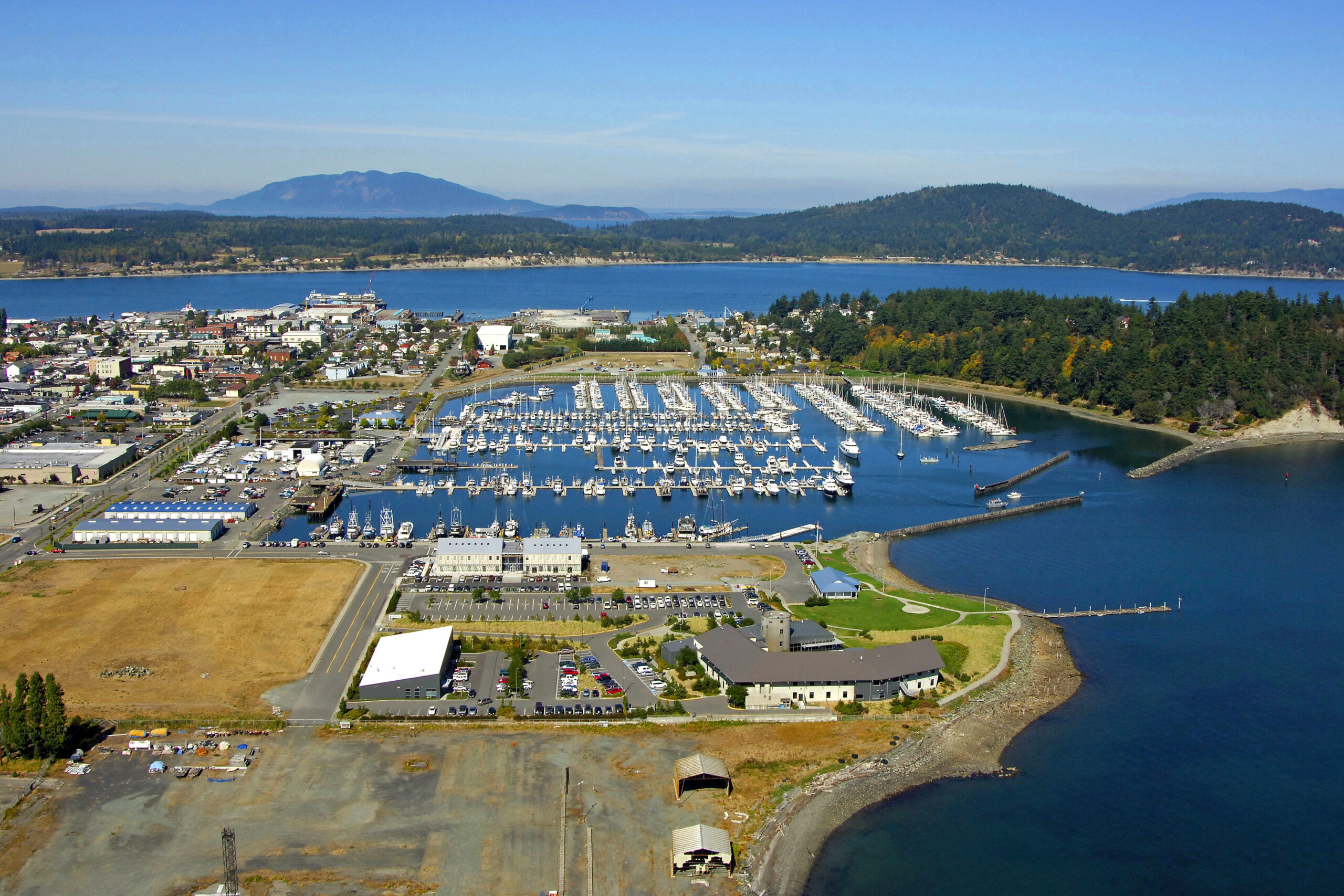 aerial image of the Cap Sante Marina in Anacortes, Washington